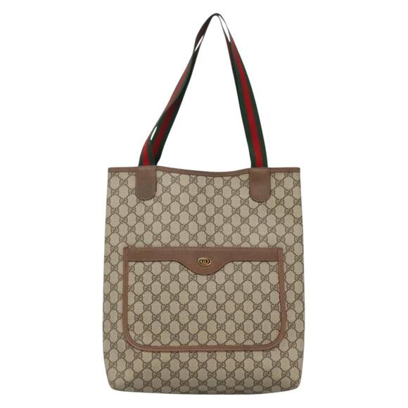 GUCCI GG Supreme Web Sherry Line Tote Bag Pvc Beige Red 39 02 003 - Picture 2 of 16